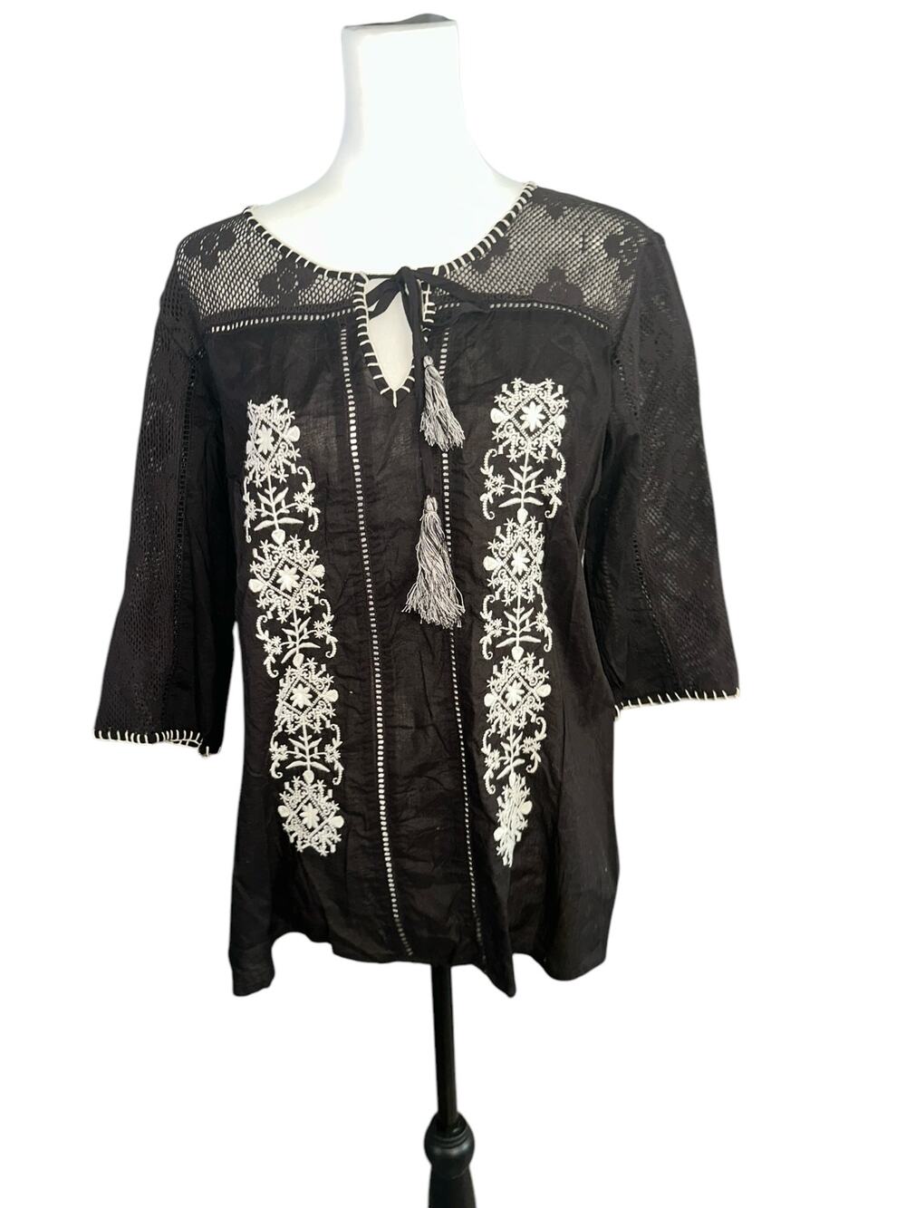 Bila Black and White 3/4 Sleeve Top Large